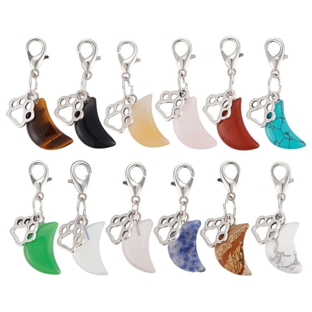 5987 12 Pcs Natural Gemstone Pet Collar Crafts, Crescent Moon Shaped Stone